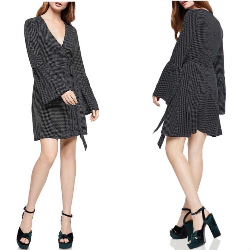 BCBGeneration Polka Dot Long Sleeve Wrap Dress